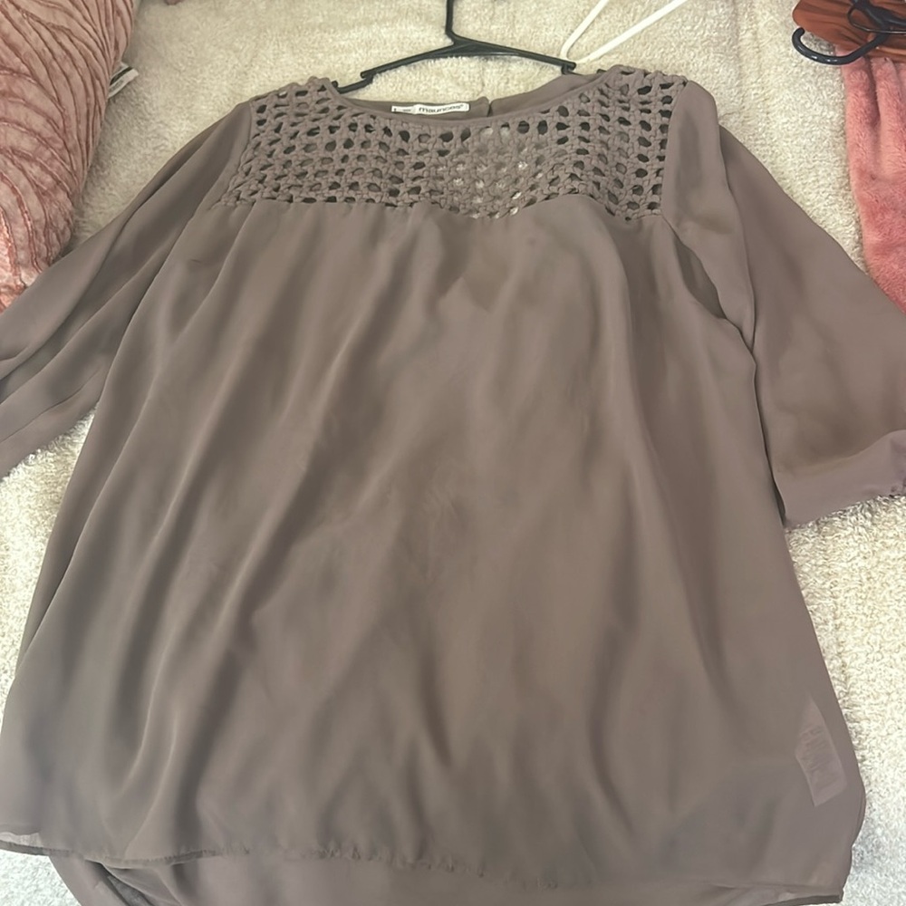 Taupe 3 Quarter length sleeve opaque crepe blouse